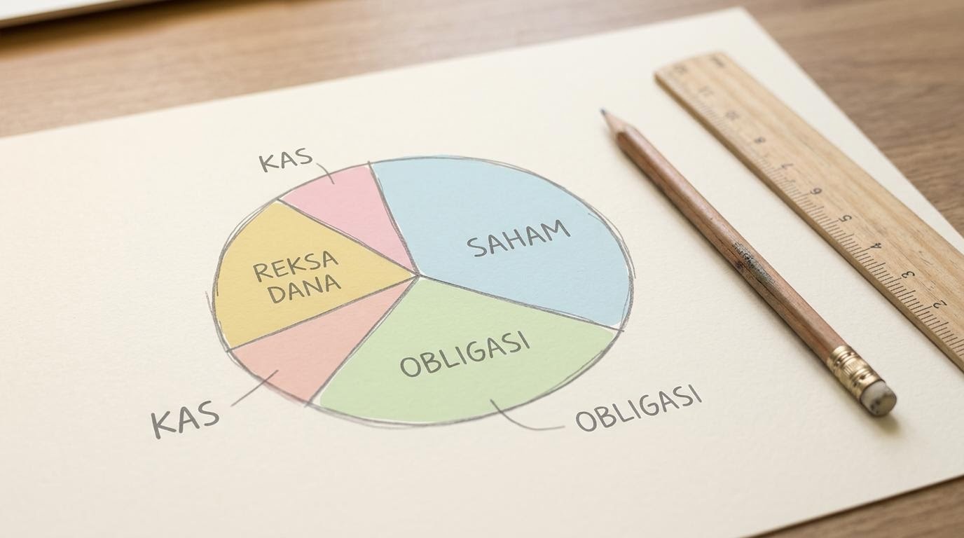 Diagram sederhana alokasi aset digambar tangan di atas kertas