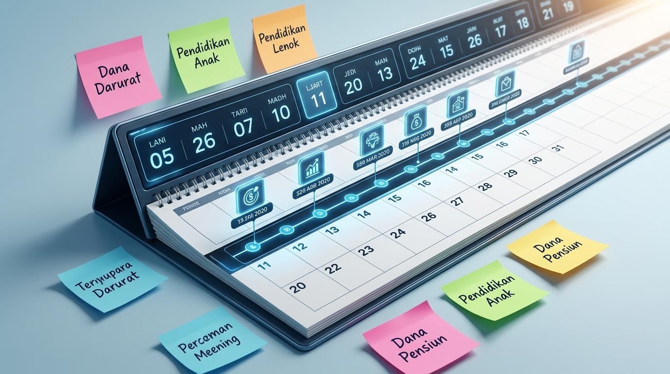 Kalender dengan tonggak tujuan keuangan jangka panjang